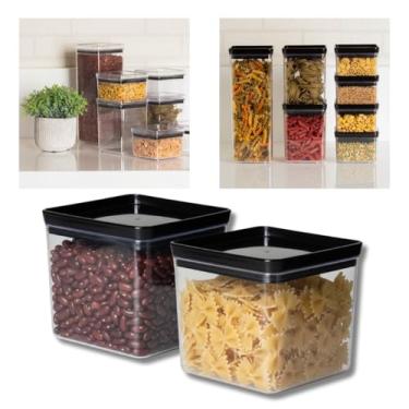 Imagem de Kit com 2 Potes Hermético 2.195ml Lumini Paramount – Tampa Preta ou Transparente | Porta Mantimentos Quadrado 15x15 – Cereais, Grãos, Farinhas e Snacks (BLACK)