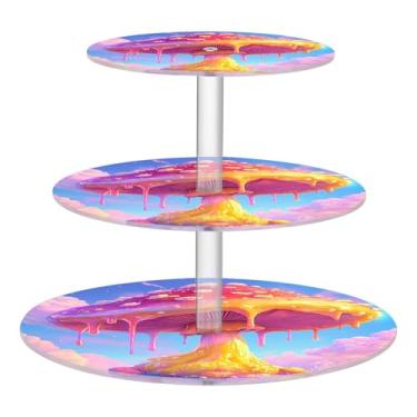 Imagem de CEBUGI Suporte de cupcake de 3 camadas vibrante cogumelo redondo suporte de bolo torre bandeja de servir em camadas de acrílico para festa de chá, chá de bebê, casamento e mais