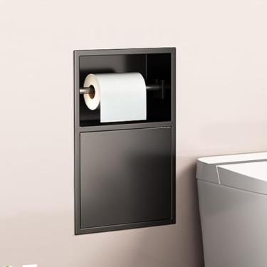 Imagem de uhyOHF Organizador de nicho de chuveiro de aço inoxidável, prateleira de banheiro montada na parede com suporte de papel higiênico integrado e lixeira ideal para cozinha, sala de estar, hotel e