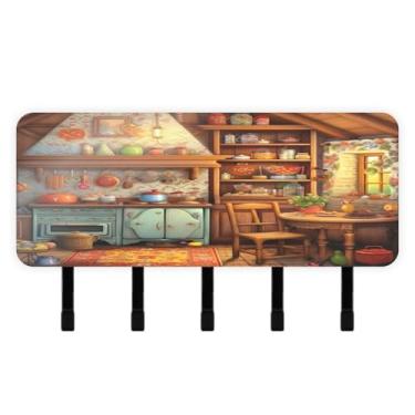 Imagem de Burbuja Porta-chaves de cozinha aconchegante com 5 ganchos, porta-chaves autoadesivo montado na parede, organizador de armazenamento de correio para entrada, decoração de casa