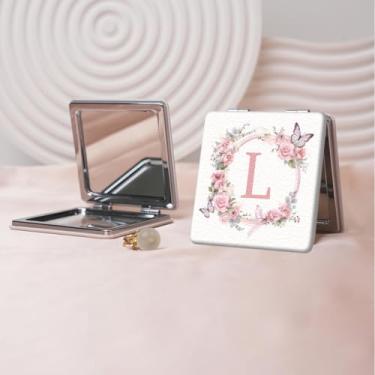 Imagem de Espelho de maquiagem portátil estilo carta minimalista, mini espelho de maquiagem portátil dobrável, espelho de bolso flip de dupla face com ampliação, adequado para todos em várias ocasiões