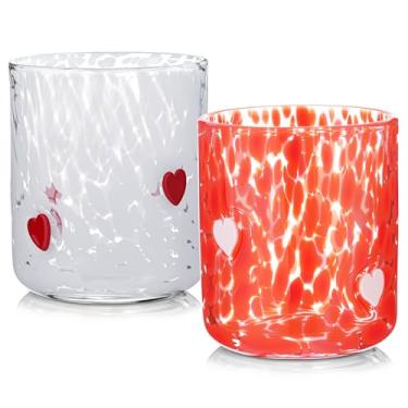Imagem de GVKGVK 2 peças de copos de suco de ícone do Dia dos Namorados, copos de vidro fofos com tema de coração de 400 ml, copos de vidro de antropologia sem haste soprados à mão para artigos de festa