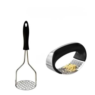 Imagem de Jogo 4 Peças Ralador 4 Faces Amassador Batata Amassador Alho Descascador de Legumes em Aço Inox(2 PEÇAS)
