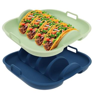 Imagem de 2 peças de placa de taco de silicone com divisórias, suporte reutilizável de taco de 26 cm para refeição rápida, festa em família, jantar, hospedagem, churrasqueira, lava-louças e micro-ondas, livre