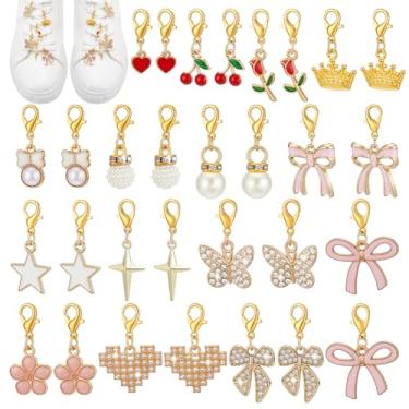 Imagem de PH PandaHall 30 peças, 15 estilos, pingentes de sapatos dourados, pingentes de sapato para tênis, arco dourado, pingente de laço de lagosta, kit de acessórios para tênis, botas, meias, chaveiros