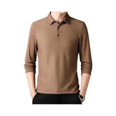 Imagem de Camiseta polo casual masculina de manga comprida verão top confortável