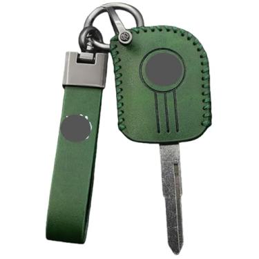Imagem de Couro da motocicleta remoto caso chave fob capa protetor titular saco escudo compatível com peugeot django 150 125 50 acessórios chaveiro automático(H-green ring)