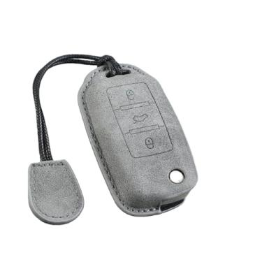 Imagem de Capa de couro para chave de carro, protetor de suporte compatível com vw golf 7 mk7 vii tiguan mk2 polo passat jetta lavida acessório(A-grey keyring)