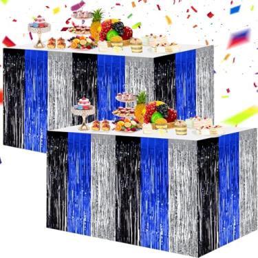 Imagem de BEISHIDA Pacote com 2 saias de mesa vermelhas, azuis, prateadas, decorações de festa, roxas, metálicas, folhas, franjas, toalhas de mesa retangulares para meninos e homens, aniversário, chá de bebê