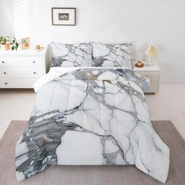 Imagem de Feelyou Conjunto de cama Queen de mármore preto e branco, moderno, estético, retrô, aquarela, design abstrato, textura de mármore, conjunto de edredom