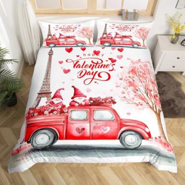 Imagem de Presente de Dia dos Namorados para crianças, Torre Eiffel, desenho animado, gnomo escandinavo, capa de edredom de Natal, Papai Noel, anão, capa de edredom King, romântico, coração, árvore, kawaii, dia
