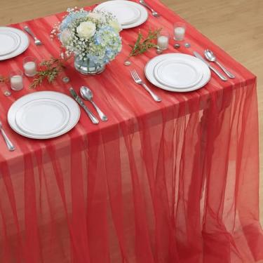 Imagem de Horaldaily Toalha de mesa retangular de gaze vermelha, 152 x 300 cm, toalha de mesa de queijo de gaze, boho, rústica, para festa de casamento, chá de bebê, decoração de casa