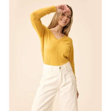 Imagem de Suéter Feminino Nervura Marisa-73767, Amarelo, P
