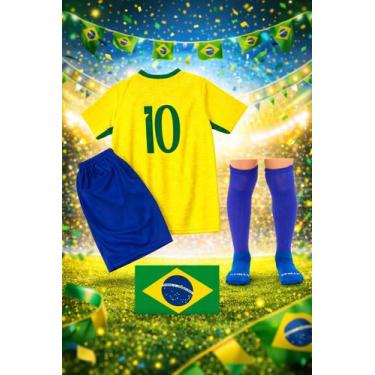 Imagem de Kit Conjunto Futebol Brasil Infantil Torcedor Brasileiro Meião Apollo 