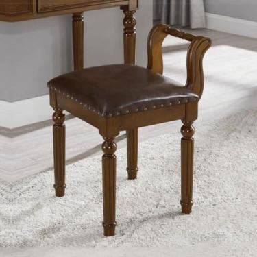 Imagem de DEBJGO Banco otomano de couro, cadeira marrom para sala de maquiagem, assento estofado de tecido para quarto, sala de estar, sala de jantar, cadeira de maquiagem, piano (nogueira, 23 × 17 × 15)