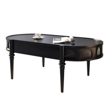 Imagem de Mesa central oval de madeira maciça mesa de centro sala de estar mesa baixa moderna simples mesa de centro preta pequena mesa de centro mesa de quarto