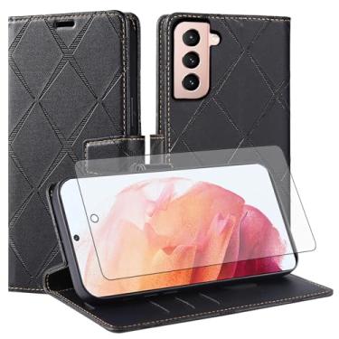 Imagem de Asuwish Capa de telefone para Samsung Galaxy S21 5G 6,2 polegadas capa carteira com protetor de tela de vidro temperado PU couro sintético flip porta-cartão de crédito slot suporte robusto celular S