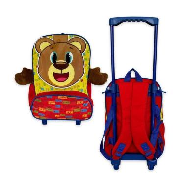 Imagem de Mochila Infantil Escolar Ursinho Rodinha Amarela E Vermelha