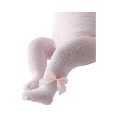 Imagem de Meia-calça De Cor Sólida Para Bebês Meninas Com Laços, Cintura Elástic