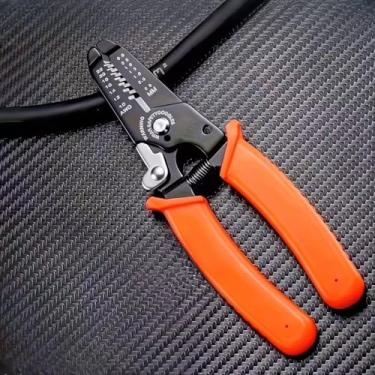 Imagem de Ferramenta de descascador de fios multifuncional, cabo ergonômico, alicate de decapagem de fio de cobre para trabalho elétrico, cortador e dobrador portátil para eletricistas (1 peça laranja)