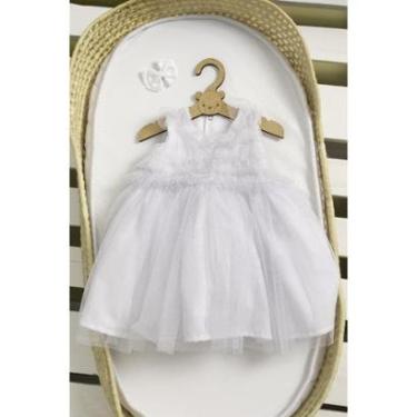 Imagem de Vestido Luxo Bebê Menina Batizado Festa Branco Lessa B9109-Feminino