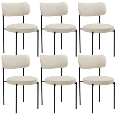 Imagem de Kit 06 Cadeiras Estofadas Para Sala De Jantar Louise L02 Linho Champagne - Lyam Decor