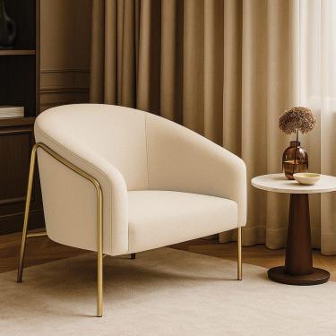 Imagem de Poltrona Sala Industrial Alta Dourado Stella Bouclê Bege D03 - D'rossi