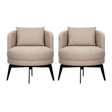 Imagem de Kit 2 Poltronas Decorativas Giratórias Cora Em Linho Misto Bege