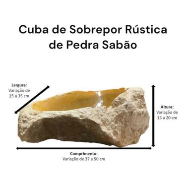 Imagem de Cuba Pia Lavabo Sobrepor De Pedra Sabao Rústica Com Verniz