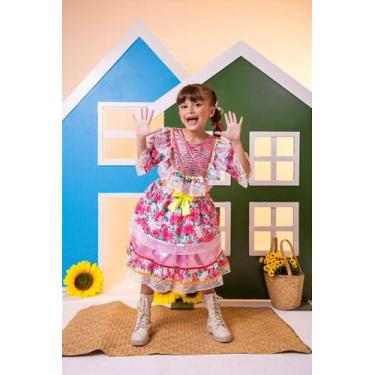 Imagem de Vestido Junino Bell Luxo Arraia do Brilho Rosa Bebê - Tecido Chita - J