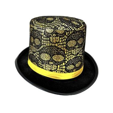 Imagem de Chapéu, renda, caveira, lincoln, traje de Halloween, amarelo, preto - 