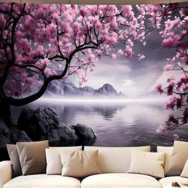 Imagem de Tapeçaria pendurada na parede em flor de cerejeira japonesa 150cm x 13