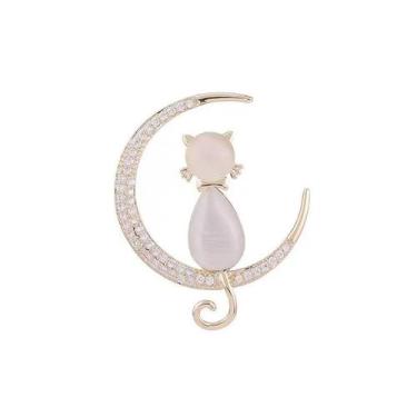 Imagem de Alfinetes de broche Elegant Cat on Moon em estilo vintage para mulhere