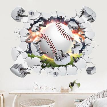 Imagem de Adesivos de parede 3D Baseball Cracked Wall Design 40x50cm PVC - yiwei