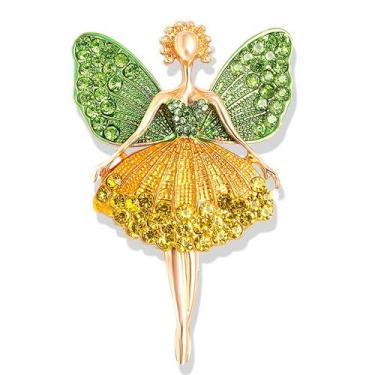 Imagem de Broches Fairy Ballet Girl com asas verdes e vestido amarelo - Yiweisai