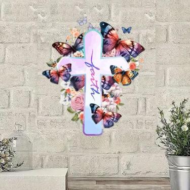 Imagem de Adesivos de parede Faith Cross Floral Butterfly Design PVC em vinil - 