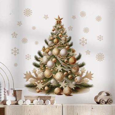 Imagem de Adesivos de parede, árvore de Natal, enfeites dourados, PVC, 40x40cm -