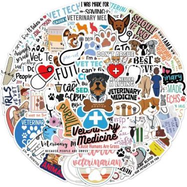 Imagem de Pacote de adesivos com tema veterinário, 50 unidades impermeáveis e du