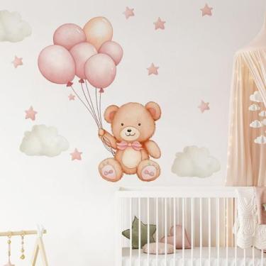 Imagem de Adesivos de parede Lindo ursinho de pelúcia com balões Pink Cloud 60x4