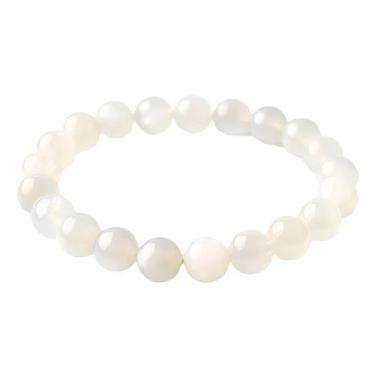 Imagem de Pulseira de miçangas redondas de pedra da lua branca natural de 9 mm -