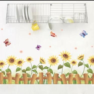Imagem de Adesivos de parede Girassol e Borboleta PVC 50x70cm - yiweisai