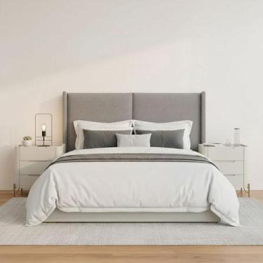 Imagem de Cabeceira Queen Estofada 176cm com 2 Mesas de Cabeceira 100% MDF - Cas