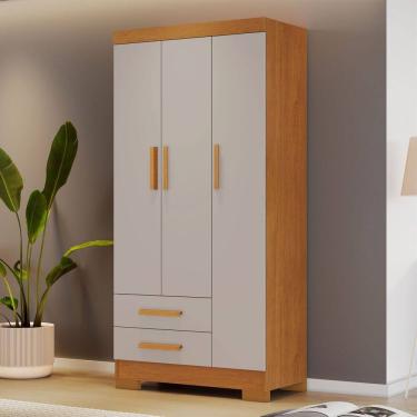 Imagem de Guarda-roupa Multiuso com 3 Portas e 2 Gavetas Ébano Cinamomo/Off White