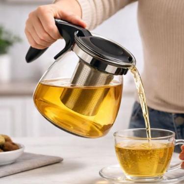 Imagem de Chaleira Bule De Vidro Com Infusor Chá Café Inox 950ml - Top Rio
