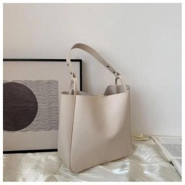 Imagem de Bolsa Feminina de Couro PU Grande - Bolsa de Ombro para Viagem, Bege