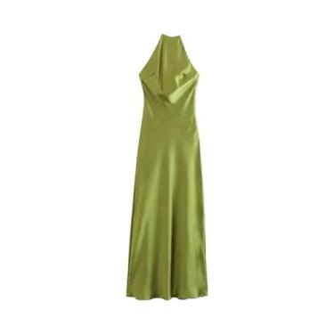 Imagem de Vestido de Cetim Sem Costas com Decote Halter - Elegante e Sexy para o