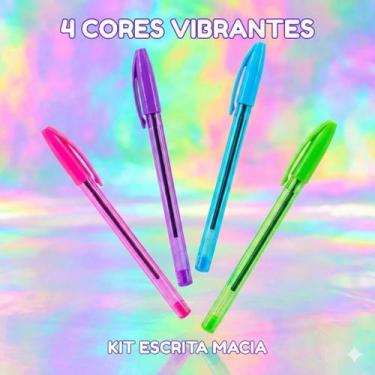 Imagem de Kit Canetas Coloridas Esferograficas Escrita Macia Para Resumos Ponta 