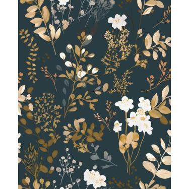 Imagem de Papel de parede Laatse Floral Peel and Stick Vintage Azul/Dourado