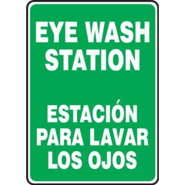 Imagem de Accuform Sinais SBMFSD988VS Placa Bilíngue Espanhola de Vinil Adesivo, Legend "Eye WASH Station/ESTACION para Lavar Los OJOS", 35,5 cm de comprimento x 25,4 cm de largura x 0,01 cm de espessura, branco em verde