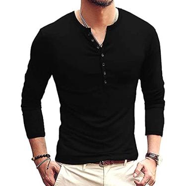 Imagem de Easyoyo Camiseta masculina casual slim fit básica Henley manga longa manga longa gola V, Estilo 2, XXG